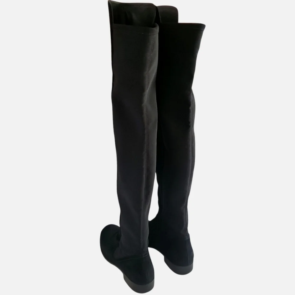 STUART WEITZMAN Langdon Black Suede Skin-Tight Over The‎ Knee Pull-On Boots SZ 8
